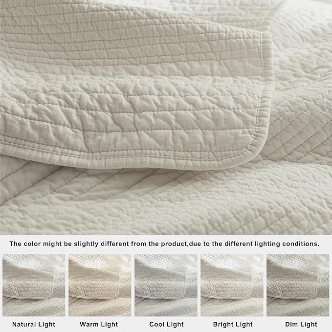 palassio Striped Beige 100% Cotton Quilt Queen Size Bedding Sets, Lightweight - Image 6