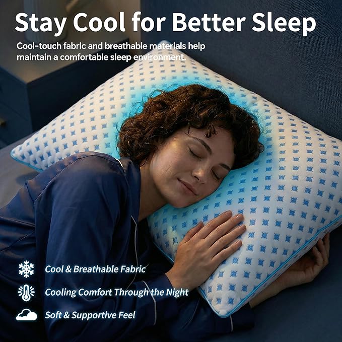 Pillows Standard Size Set of 2 for Sleeping, Cooling Adjustable Memory Foam - Image 2