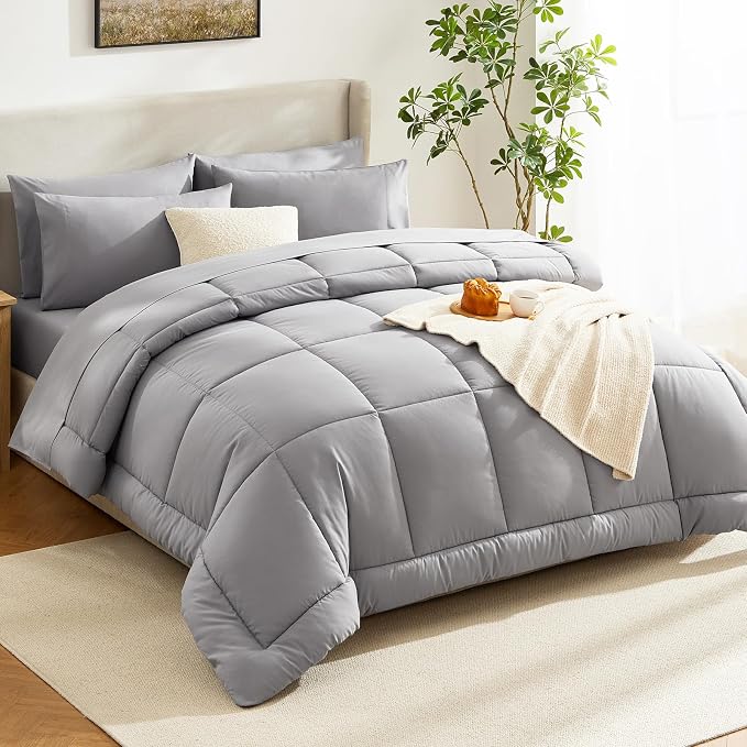 CozyLux King Size Comforter Set Grey, 7 Pieces Bed in a Bag, All Season Bedding - Image 8