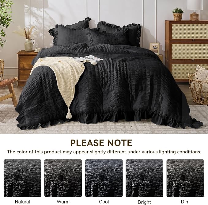 JOLLYVOGUE Black Comforter Full Size, 3 Pieces Seersucker Lightweight Full Size - Image 8