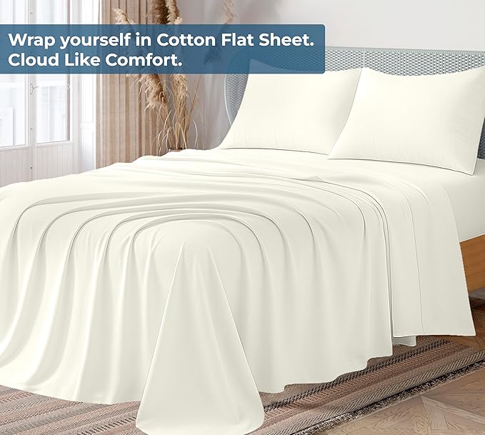 Royale Linens 100% Organic Cotton Queen Flat Sheet Only - Image 2