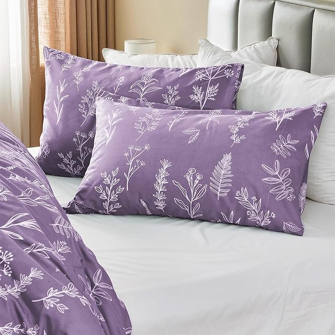 MUXHOMO Duvet Cover Full Size, Reversible Floral Grayish Purple Duvet Cover Set - Image 4