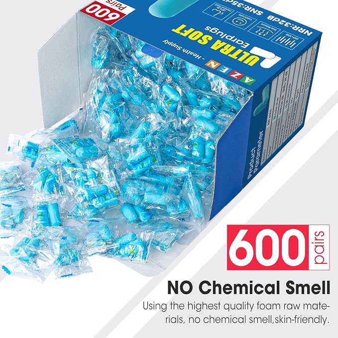 AZEN 600 Pairs Ear Plugs, NRR 32dB Soft Foam Ear Plugs - Image 5