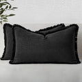 MIULEE Decorative Lumbar Throw Pillow Covers Neutral Linen Fringe Throw Pillows by MIULEE