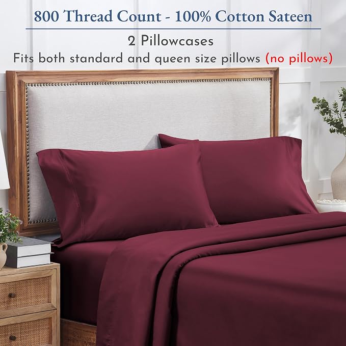 California Design Den Natural 100% Cotton Pillow Cases Queen Size Set of 2 - Image 4