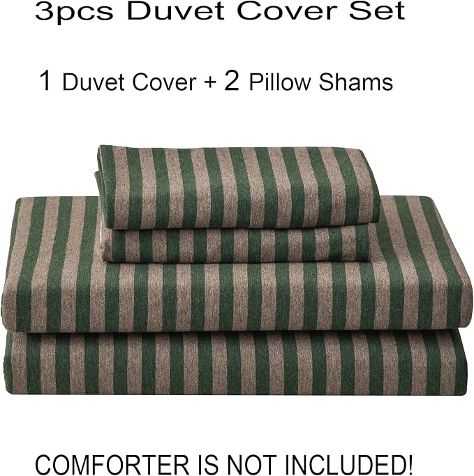 PURE ERA Forest Green Stripe Jersey Duvet Cover Set King Size 100% T-Shirt - Image 7