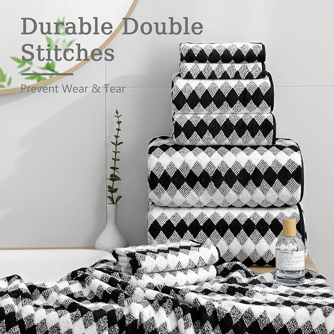 2 Hand Towel Set 16"x31" Black White Towel Set - Image 8