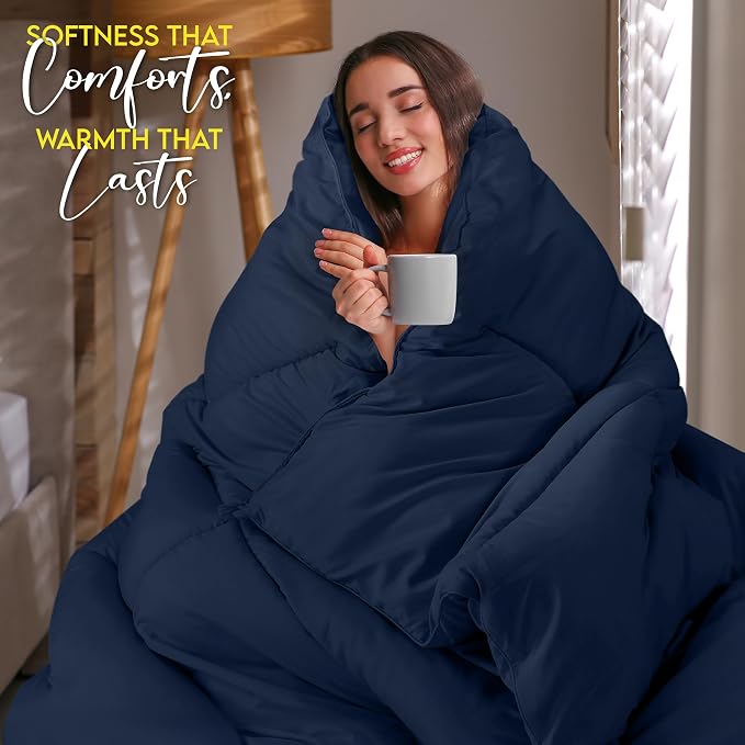 Utopia Bedding Queen Comforter Duvet Insert, Quilted Navy Comforter - Image 5