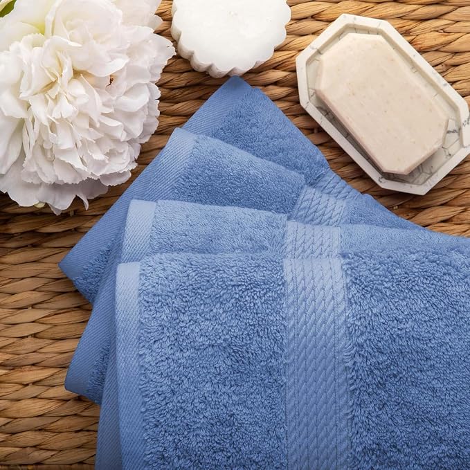 SUPERIOR Egyptian Cotton Pile Hand Towel Set of 4, Ultra Soft Luxury Towels - Image 4