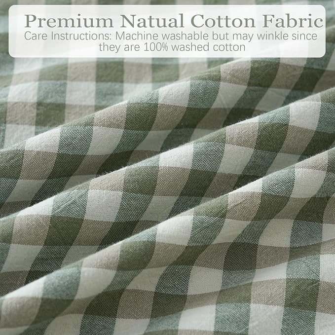 2 Pack Sage Green White Plaid Ruffle Pillow Shams Standard Size 20x26 inches - Image 7