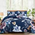 Drucon Blue Floral Quilt Set Queen Size 3 Pieces Blue Botanical Flower Quilt by DRUCON