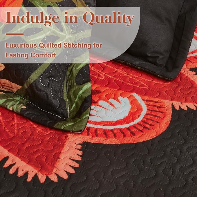 Tyrot 2 Piece Black Red Boho Floral Quilt Sets Twin Size Farmhouse Reversible - Image 4