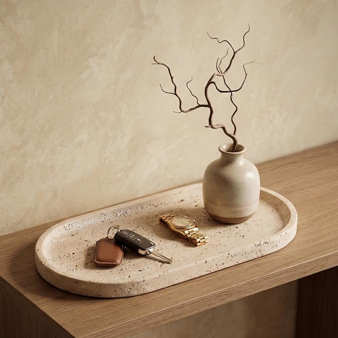 YKAJO Oval Real Marble Tray for Bathroom Kitchen Counter Stone Decorative - Image 7