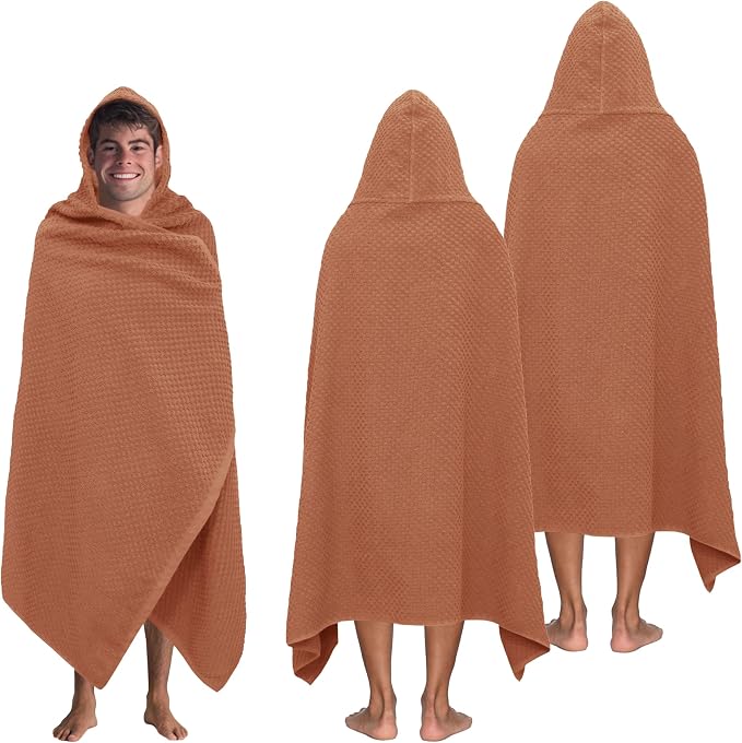 COTTON CRAFT Hooded Bath Towel – 2 Pack Oversized 35x70 Waffle Weave Towel by COTTONCRAFT