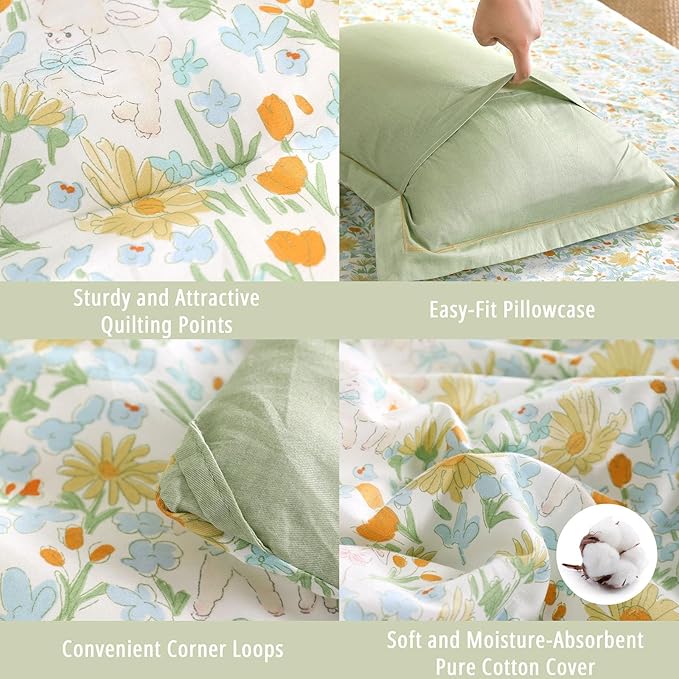 LEMIROE Floral Cotton Comforter Queen Size 3Pcs - Image 5