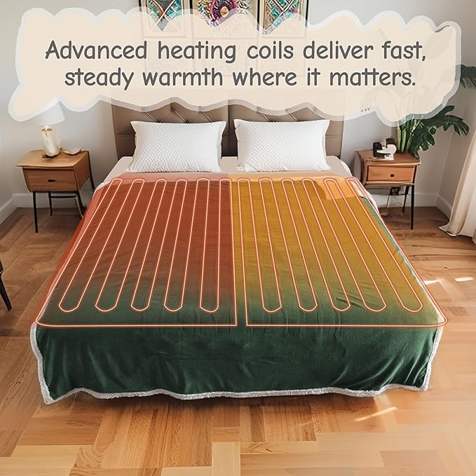 Electric Heated Blanket Queen Size 84"x90", Soft Flannel - Image 2