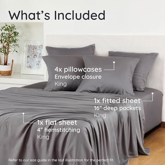 Bambaw 100% Viscose Derived from Bamboo Sheets King Size Set – 6pcs Deep Pocket - Image 2