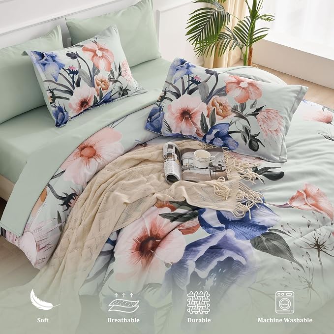 Luxudecor Floral Comforter Set King Size 7 Piece, Elegant Comforter Bedding Set - Image 4