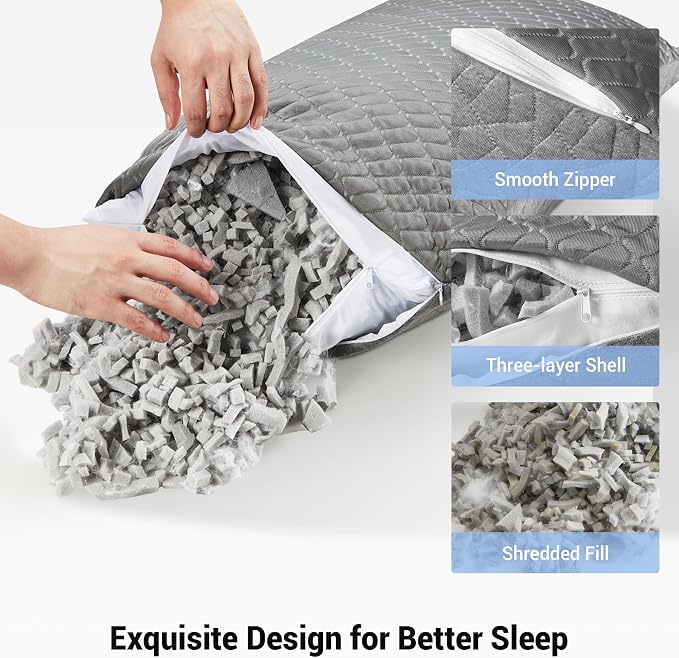 puredown® Pillows Queen Size Set of 2, Shredded Memory Foam Pillows, Cooling - Image 5