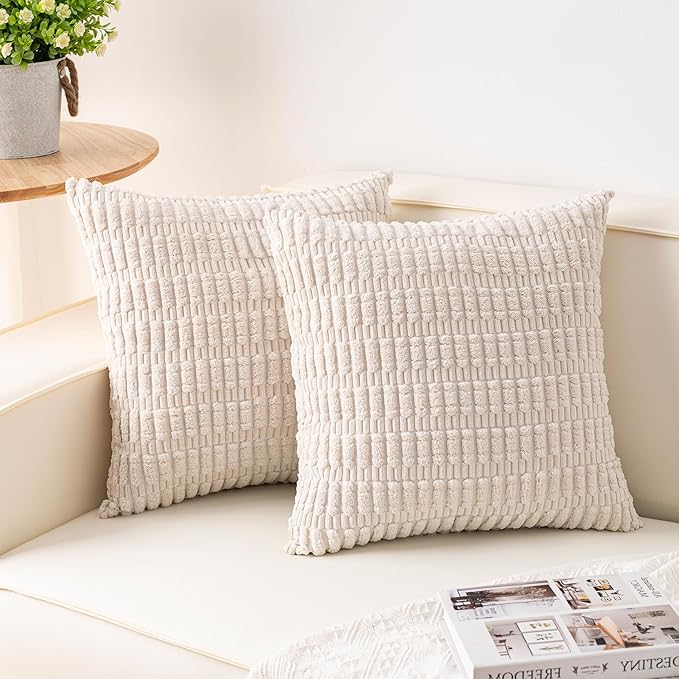 Aegero Pack of 2 Corduroy Decorative Throw Pillow Covers 20x20 InchSoft Boho by Unknown