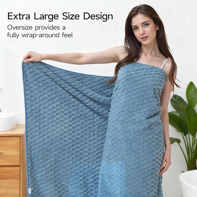 REDKISS Blue Microfiber Towels Set of 6-35x70 Inches Oversized Bath Sheets - Image 3