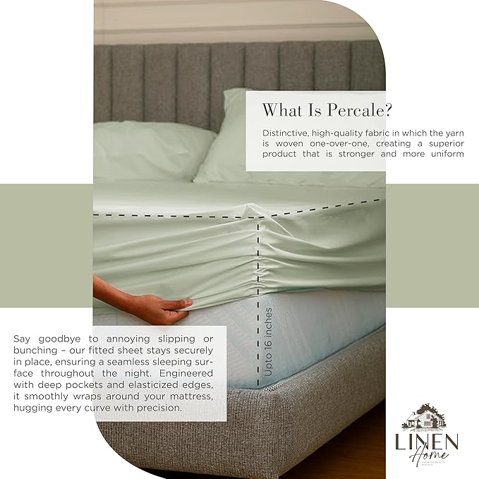 Linen Home 100% Cotton Percale Sheets Twin Size, Deep Pocket, 3 Pieces Set - Image 4
