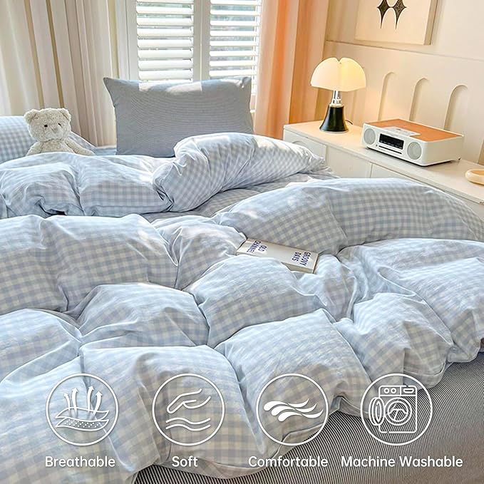 BOLINLIVING Gingham Duvet Cover King Size, Microfiber Bedding Set - Image 3