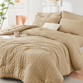 HYMOKEGE Khaki Twin Comforter Set Seersucker 5 Pieces, All Season Luxury Bed in by HYMOKEGE