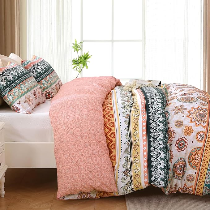 MUXHOMO Duvet Cover King Size, Reversible Floral Boho Flower Duvet Cover Set - Image 4