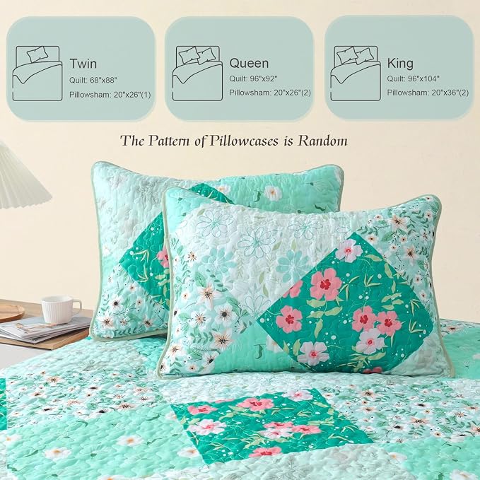 Whale Flotilla Patchwork Quilt King Size, Extra Soft Boho Floral Bedspreads - Image 6