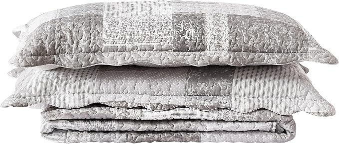Brilliant Sunshine Grey Heart Love, Floral and Lace Patchwork, 3-Piece Quilt Set - Image 6