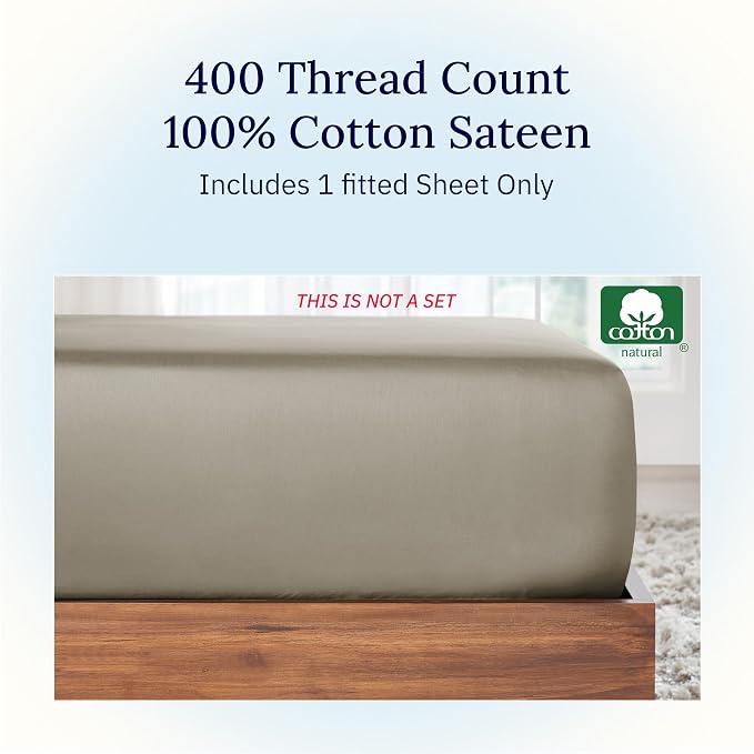 California Design Den Twin Bed Fitted Sheet, Soft 400 Thread Count 100% Cotton - Image 3