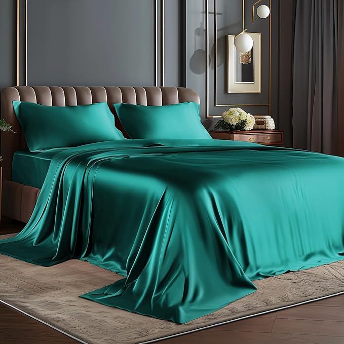 BEDELITE Satin Sheets Full Size Bed Set, Luxury Soft Teal Silky Sheet by BEDELITE