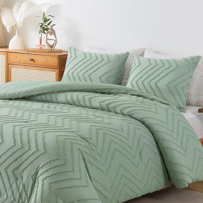 Andency Sage Green Comforter Set Queen, Boho Soft Fluffy Warm Lightweight - Image 7