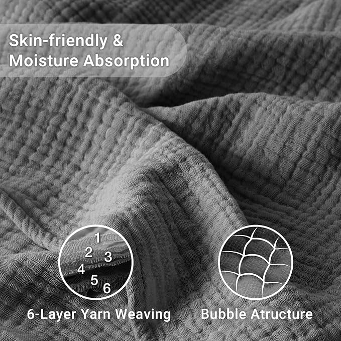 100% Cotton Muslin Blanket California King 120" x 90", 6 Layers Breathable and - Image 4