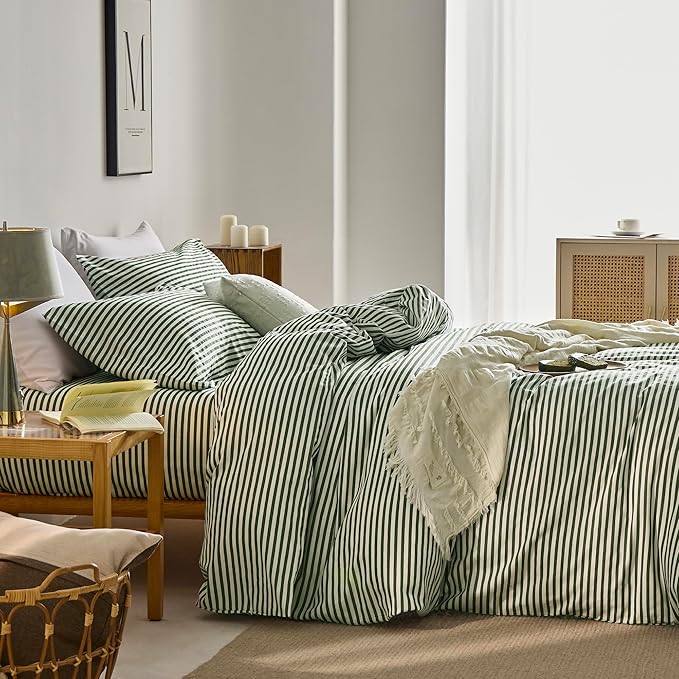 JELLYMONI 100% Natural Cotton 3pcs Striped Duvet Cover Sets, - Image 3