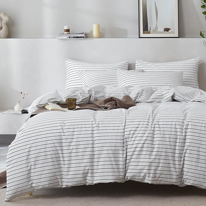 JELLYMONI 100% Natural Cotton 3pcs Striped Duvet Cover Sets, by JELLYMONI
