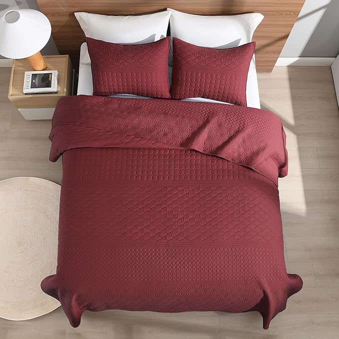 HORIMOTE HOME Burgundy Red Queen Size Quilt Set - Image 5
