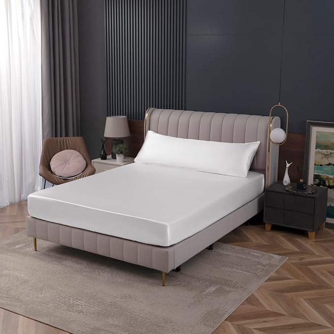 Homiest White Satin Fitted Sheet Queen Size, Deep Pocket, Luxury & Ultra Soft - Image 7