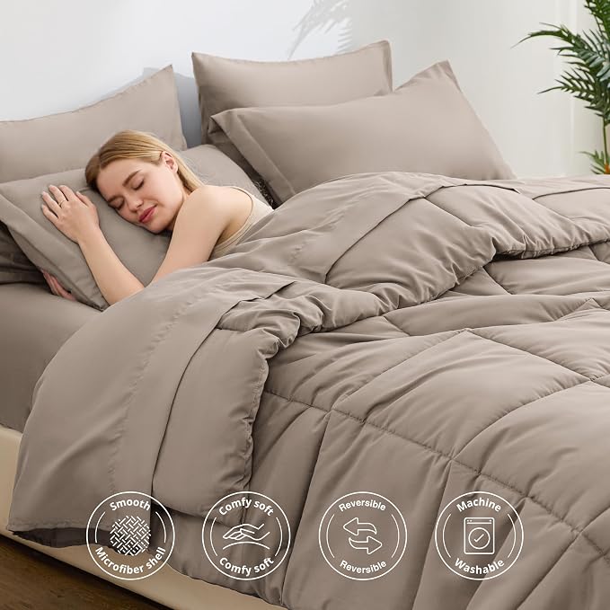 Love's cabin King Size Comforter Set Light Brown, 7 Pieces King Bed in a Bag - Image 3