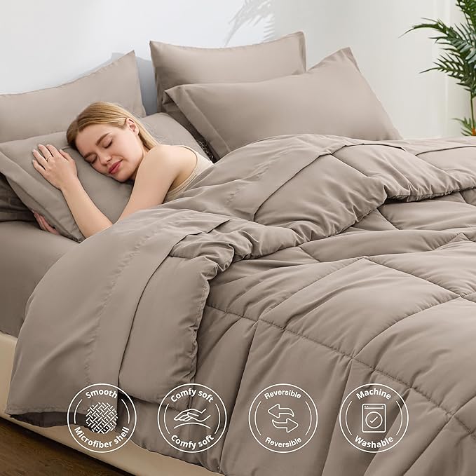 Love's cabin Twin Comforter Set Light Brown, 5 Pieces Twin Bed in a Bag - Image 3