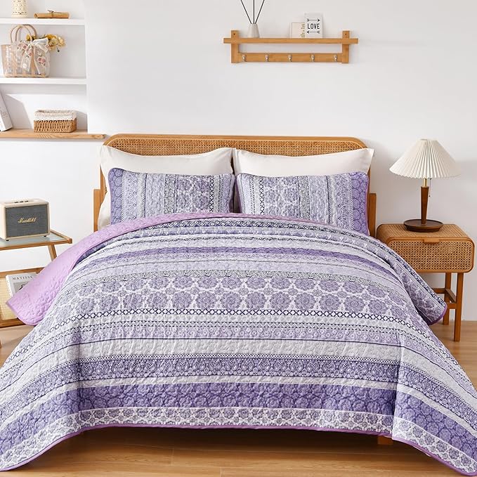 WONGS BEDDING Boho Quilt Set Queen Size, Lightweight Bedspread Coverlet Bedding by WONGSBEDDING