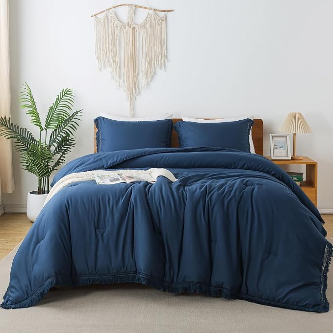 Andency Navy Blue Comforter King Size, 3 Pieces Boho Tassel Lightweight Bedding - Image 7