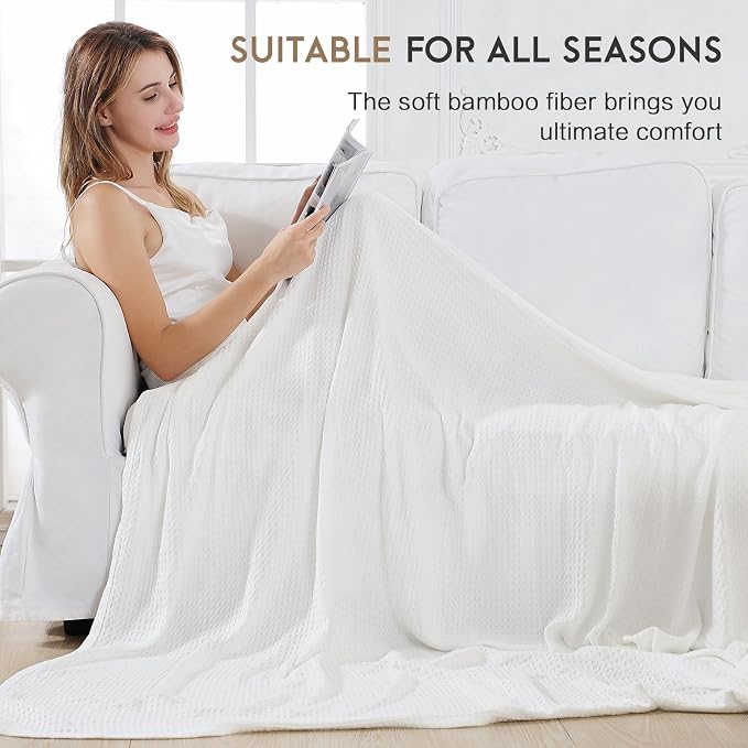 AmyHomie Cooling Waffle Blanket Queen Size, 100% Rayon Derived from Bamboo - Image 3