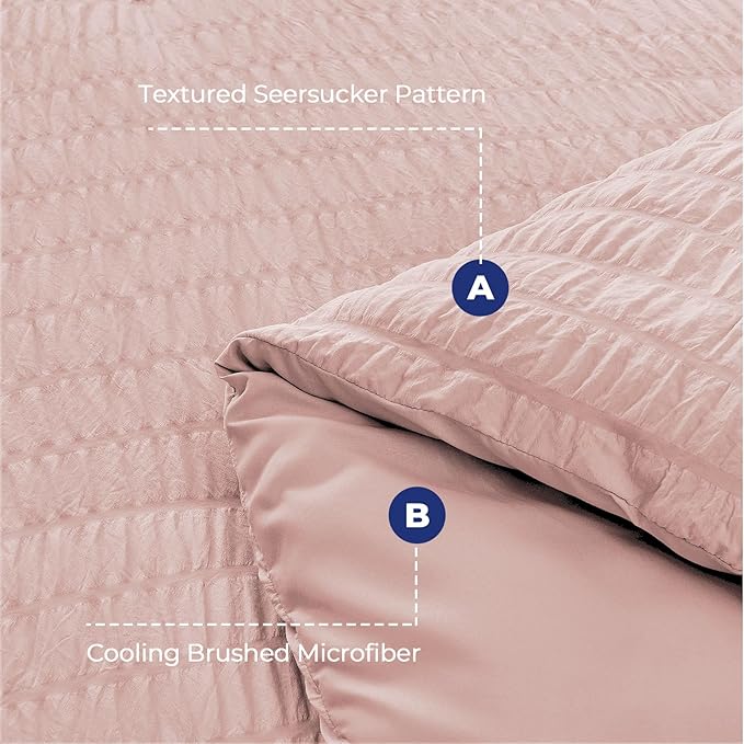 HYMOKEGE Rose Gold Duvet Cover Queen Size, Ultra Soft 3-Piece Seersucker Duvet - Image 4