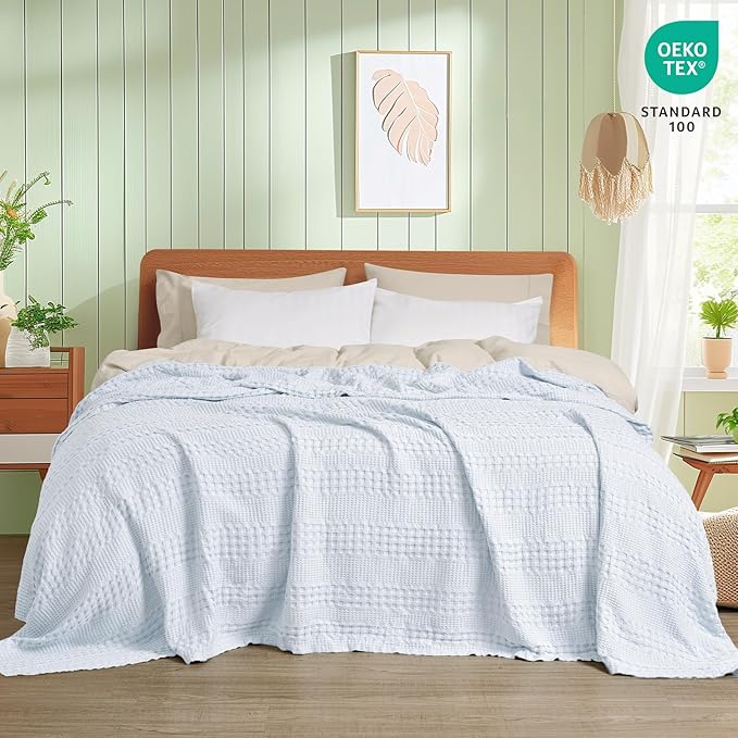 PHF Cooling Waffle Blanket King Size, Lightweight 60% Rayon from Bamboo & 40% - Image 4