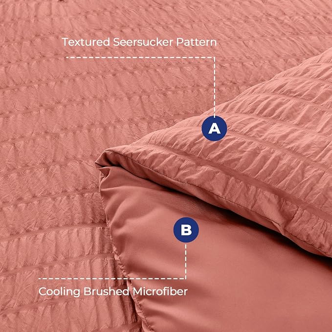 HYMOKEGE Coral Queen Comforter Set Seersucker 7 Pieces, All Season Luxury Bed - Image 4