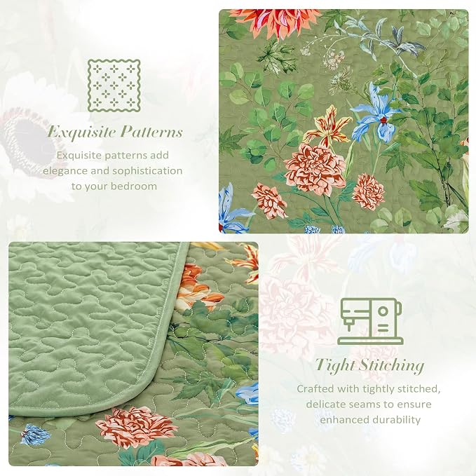 Yiran Floral King Size Quilt, 3 Pieces Botanical Spring Summer Soft Lightweight - Image 5