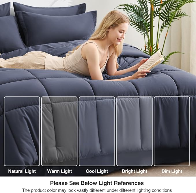 Love's cabin California King Comforter Set Indigo Blue, 7 Pieces California - Image 7