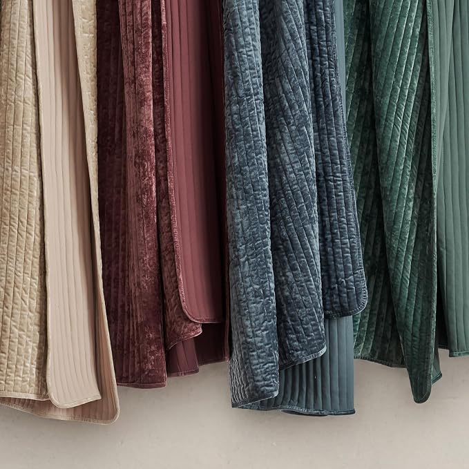 EVERGRACE Velvet Quilt Set Queen Size, Luxurious Soft Striped Channel Bedding - Image 6